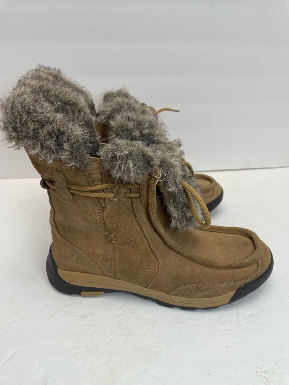 Lands End 7.5B Suede Faux Fur Lined Snow Boots